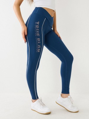 3922 True Religion Metallic Logo Rib Leggings | 5297-PYSLI