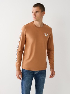 Acorn True Religion Long Sleeve Logo T Shirts | 5840-ELDFW