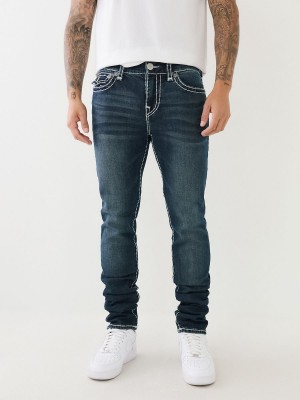 Aquamarine Dark Wash True Religion Rocco Stacked Super T Skinny Jeans | 9480-LPCVW