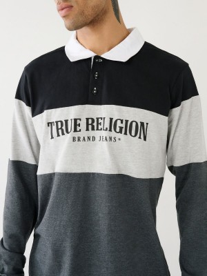 Black/Charcoal True Religion Rugby Polo Shirts | 2849-ULWVB