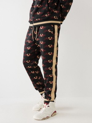 Black/Red True Religion Allover Print Logo Track Pants | 2698-ZXOKU