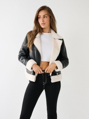 Black/White True Religion Shearling Faux Leather Jacket | 5984-GLBEA