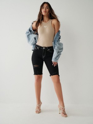 Black Rinse Destroy True Religion Riley Knee Shorts | 9506-PAFNZ