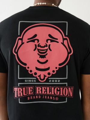 Black True Religion Big Buddha Crew Neck T Shirts | 0651-VIFWU