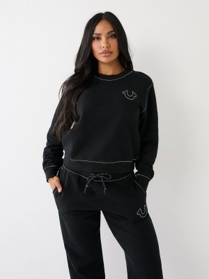 Black True Religion Big T Buddha Sweatshirt | 6508-PYVIS