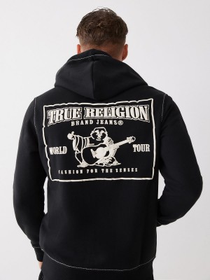 Black True Religion Big T Zip Hoodie | 0859-LZBIR