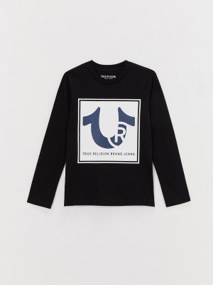 Black True Religion Boys Long Sleeve Logo T Shirts | 7452-SQEWX