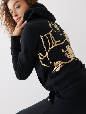 Black True Religion Buddha Back Zip Hoodie | 3810-AWLTP