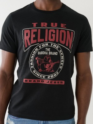 Black True Religion Buddha Logo Crew Neck T Shirts | 4207-SZDKA