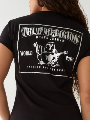 Black True Religion Buddha Logo V T Shirts | 8174-HNEIK