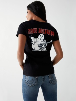 Black True Religion Buddha Logo V T Shirts | 3981-SAOYM