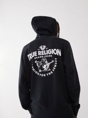 Black True Religion Buddha Logo Zip Hoodie | 7518-WFEUT