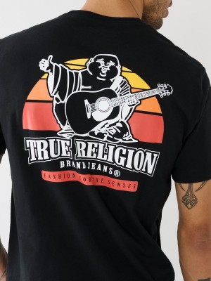 Black True Religion Buddha Sunrise Logo T Shirts | 8760-TMVSJ