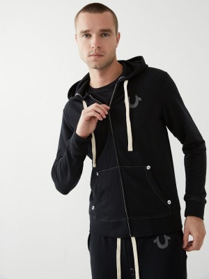 Black True Religion Buddha Zip Hoodie | 1380-QVRZA