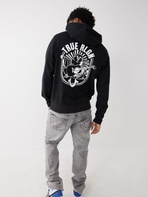 Black True Religion Buddha Zip Hoodie | 3854-RSIZD