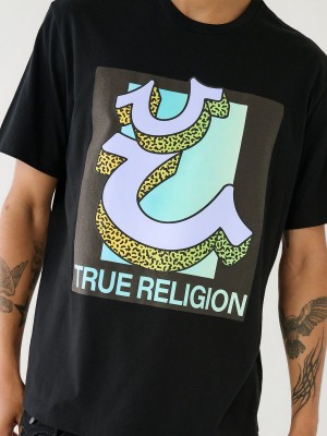 Black True Religion Channel Graphic Relaxed T Shirts | 7856-INODQ