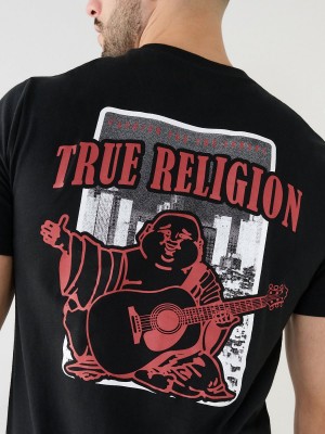 Black True Religion City Buddha Logo Crew T Shirts | 5826-NKIZH