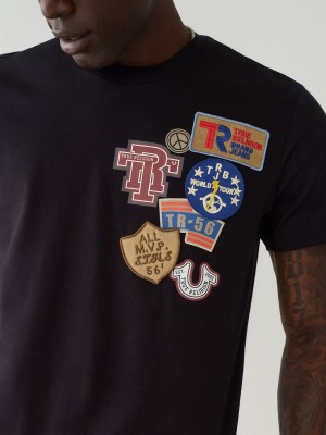 Black True Religion Collegiate Patch T Shirts | 7832-QMGCF