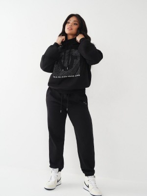 Black True Religion Crystal Relaxed Hoodie | 5013-WFVJL