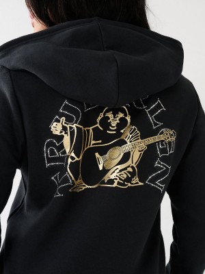 Black True Religion Crystal Rlgn Logo Hoodie | 8421-RDVEL