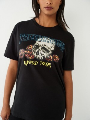 Black True Religion Crystal World Tour Relaxed T Shirts | 0578-OTYHW