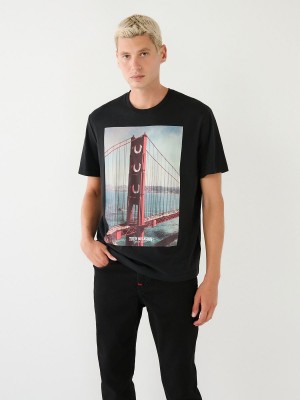 Black True Religion Destination Sf Graphic Relaxed T Shirts | 4502-JNOSR