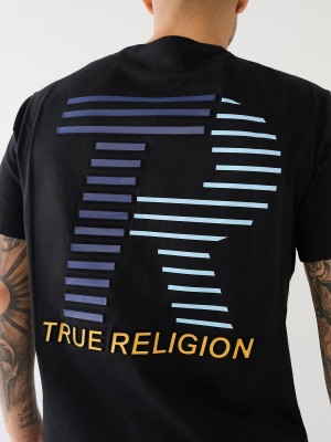 Black True Religion Embossed Logo T Shirts | 6590-CZWJD