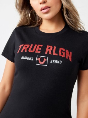 Black True Religion Glitter Rlgn Buddha Logo T Shirts | 8604-JDAYX