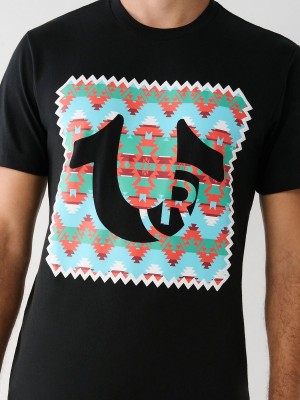 Black True Religion Graphic Logo T Shirts | 5079-YLGFP