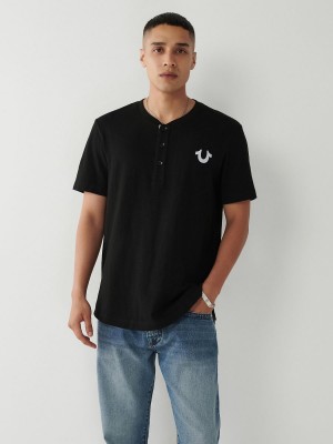 Black True Religion Henley T Shirts | 0742-GZBVY