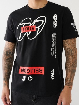 Black True Religion High Density Logo T Shirts | 2916-SQBNV