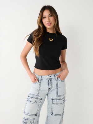 Black True Religion Horseshoe Baby T Shirts | 8937-HEKCW