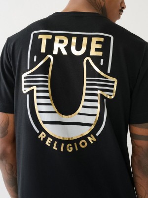 Black True Religion Horseshoe Logo Crew Neck T Shirts | 6892-NJETD