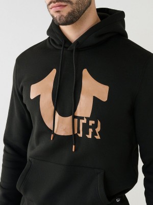 Black True Religion Horseshoe Logo Hoodie | 1579-MCUGQ