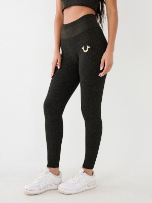 Black True Religion Horseshoe Logo Seamless Lurex Leggings | 2359-ENFAB