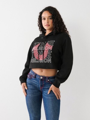 Black True Religion Logo Crop Hoodie | 8234-NPKZU