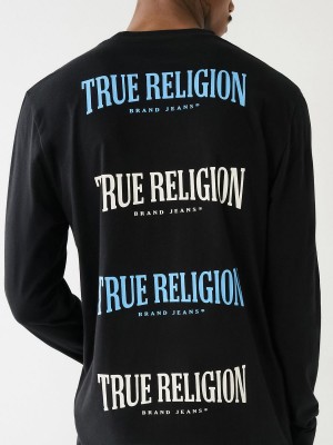 Black True Religion Logo Long Sleeve T Shirts | 8560-WPLZU