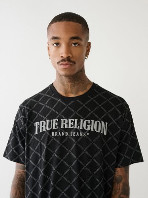 Black True Religion Logo Monogram T Shirts | 7516-OCZMF