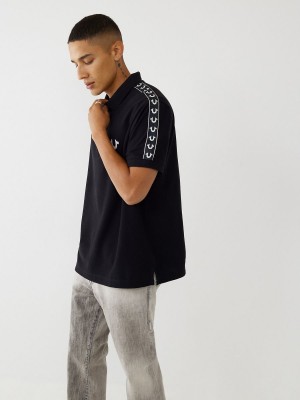 Black True Religion Logo Polo Shirts | 4860-RGJAC