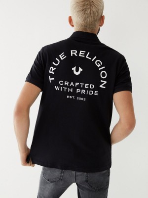 Black True Religion Logo Polo Shirts | 7914-BGEPY