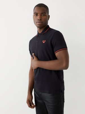 Black True Religion Logo Polo Shirts | 8607-MWTEF