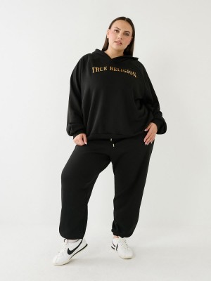 Black True Religion Logo Relaxed Jogger | 5983-NQDGM