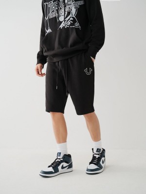 Black True Religion Logo Sweat Shorts | 3745-EDKGM