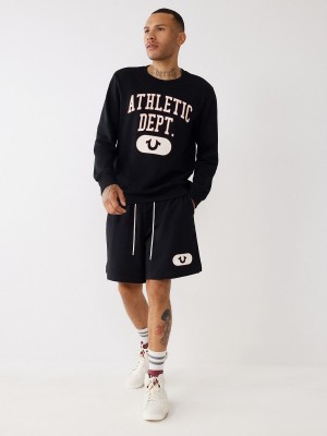 Black True Religion Logo Sweat Shorts | 5039-YHXGD