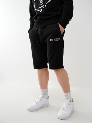 Black True Religion Logo Sweat Shorts | 8637-SPYFH