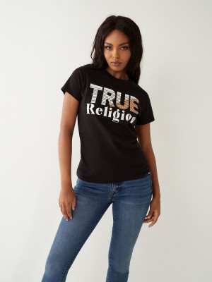 Black True Religion Logo T Shirts | 0867-TBHXG