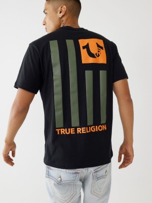 Black True Religion Logo T Shirts | 5170-JFNVP