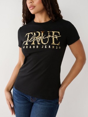 Black True Religion Logo T Shirts | 5917-YILMX