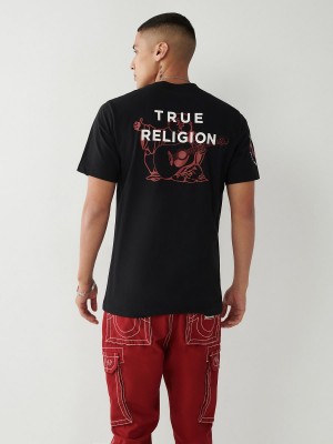 Black True Religion Logo T Shirts | 6125-MAIBO