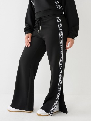 Black True Religion Logo Trim Split Track Pants | 0387-JNWDP